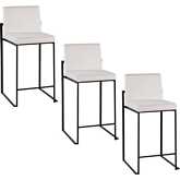 Fuji 26" High Back Counter Stool in Black Steel & White Velvet (Set of 3)